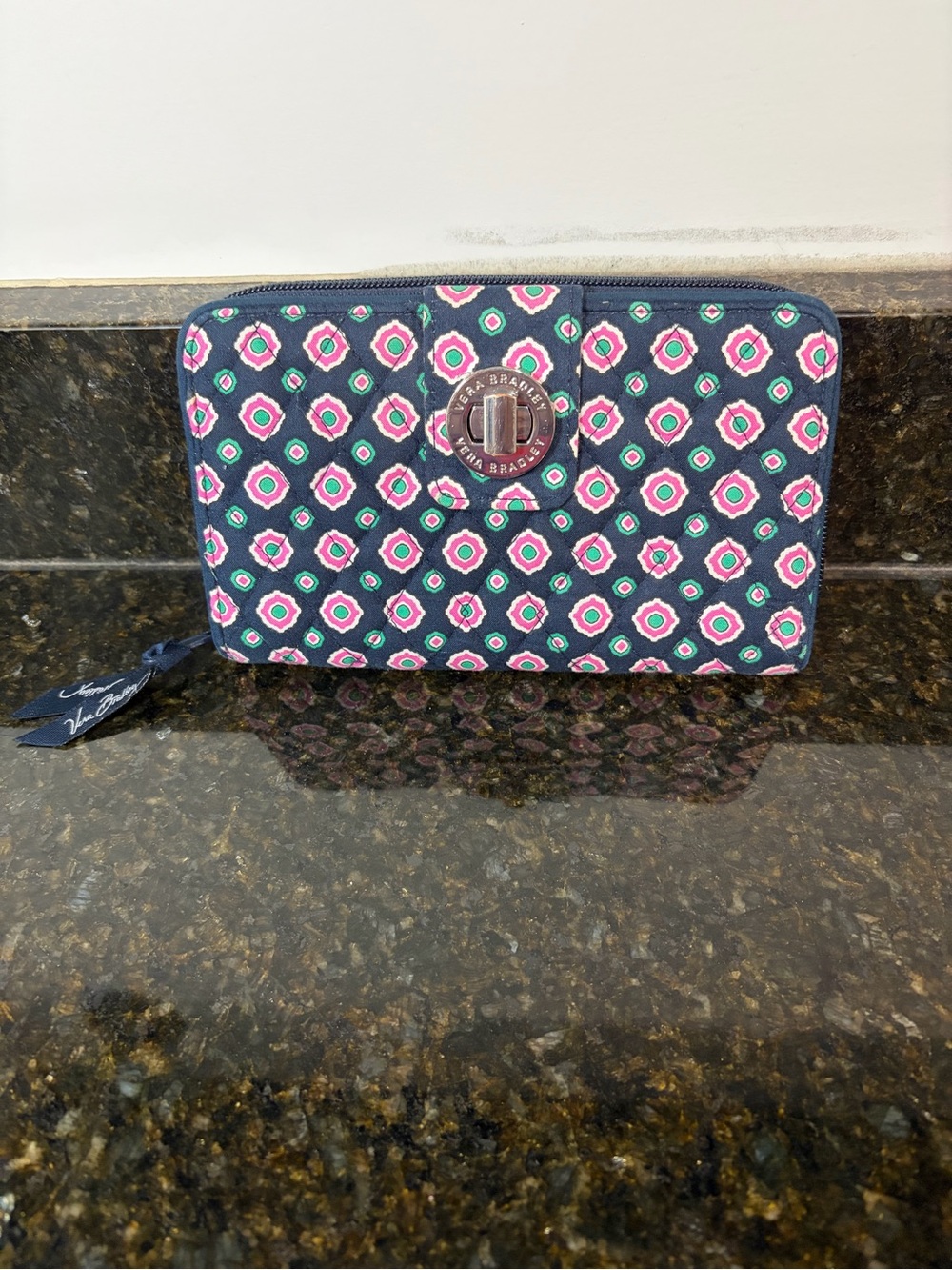 VERA Bradley Quilted Turnlock Wallet in Retired Petal Dots Pattern